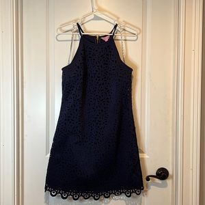 Lilly Pulitzer Pearl Shift Laser Cut Scuba True Navy Dress Size S